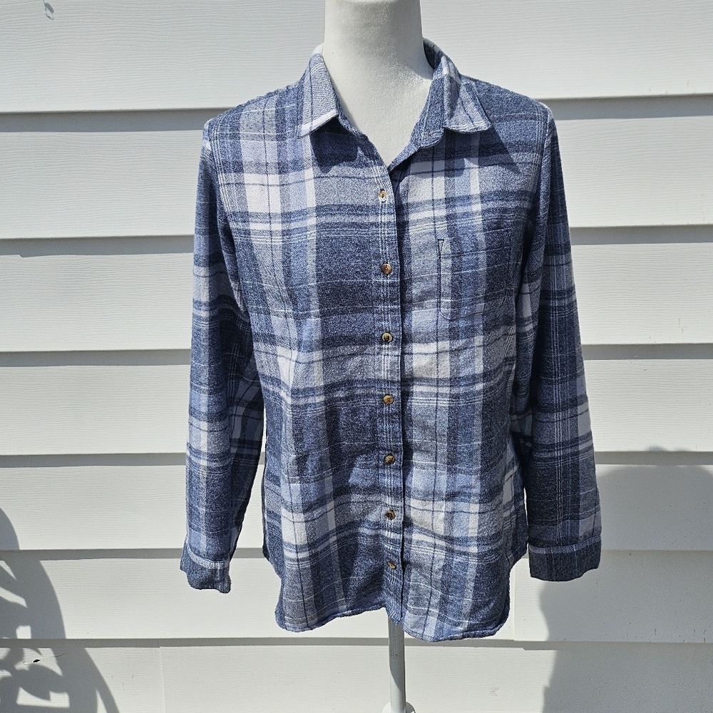 Kuhl Blue and White Plaid Button-Down Shirt